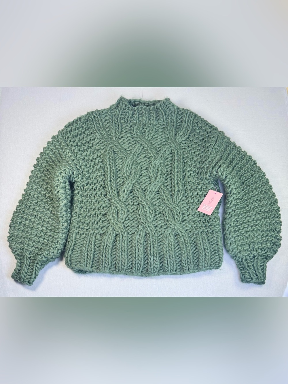 Ivy City Co Chunky Cable Knit Wool Blend Sweater - Green - XL- NWT